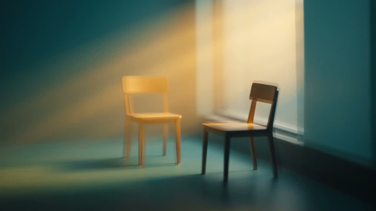 Two wooden chairs facing each other in a quiet room lit by a window.