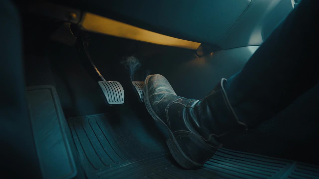 A driver's view of a gas pedal and brake, the energy-and-impulse system.