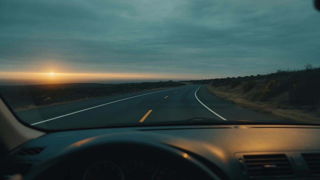 An open road stretching ahead at dusk — a calm sense of being back in control of the drive.