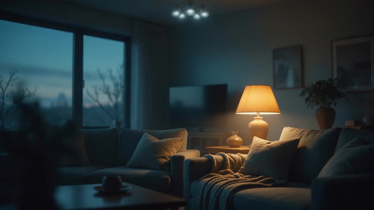 A warm bedside lamp glowing in a dim room during the evening wind-down.