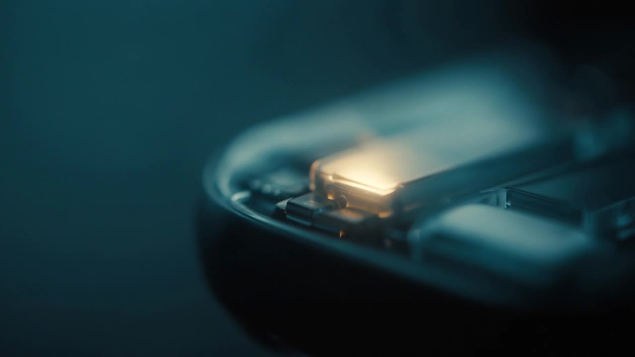 A softly glowing indicator light in the dark, like a battery filling.