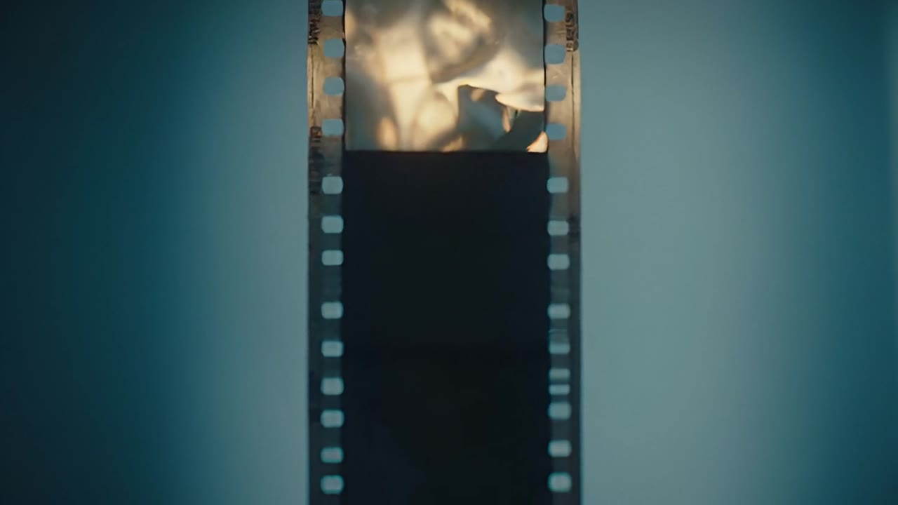 A film strip held up to the light: one bright frame, and a long dark stretch below it.